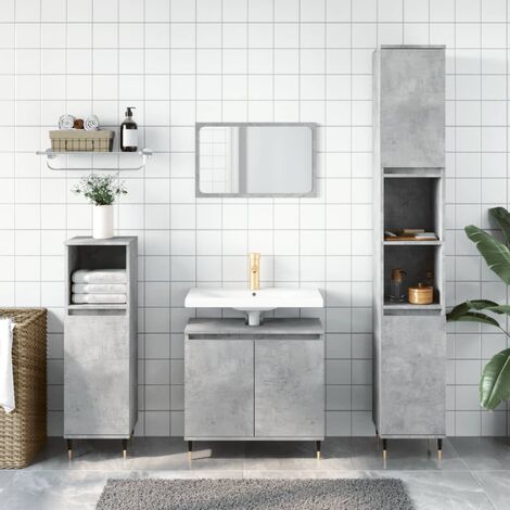 Armoire de bain, Meuble de Salle de Bain, Meuble de Rangement gris béton 58x33x60 cm bois d'ingénierie HYB94586