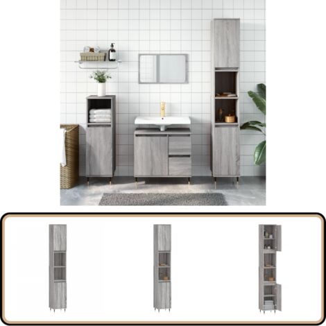 Armoire de bain sonoma gris 30x30x190 cm bois d'ingénierie - Meuble De Salle De Bain - Armoire De Salle De Bain - Rangement Salle De Bain - Commode Salle De Bain - Design Industriel