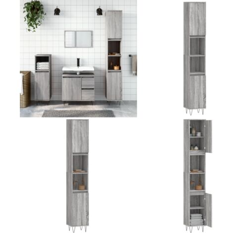 Armoire de bain sonoma gris 30x30x190 cm bois d'ingénierie - Meuble De Salle De Bain - Armoire De Salle De Bain - Rangement Salle De Bain - Commode Salle De Bain - Design Industriel - Home & Living