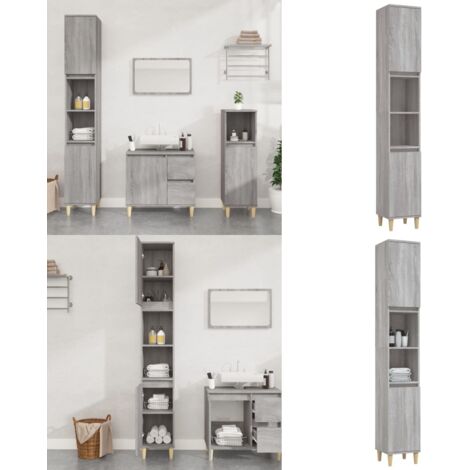 Armoire de bain sonoma gris 30x30x190 cm bois d'ingénierie - Meuble De Salle De Bain - Armoire De Salle De Bain - Rangement Salle De Bain - Commode Salle De Bain - Mobilier Salle De Bain - Home & Livi