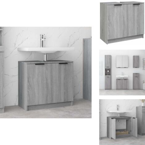 Armoire de bain Sonoma gris 64,5x33,5x59 cm Bois d'ingénierie - Armoire De Salle De Bain - Meuble De Salle De Bain - Rangement Salle De Bain - Armoire Grise - Armoire Bois D'ingénierie