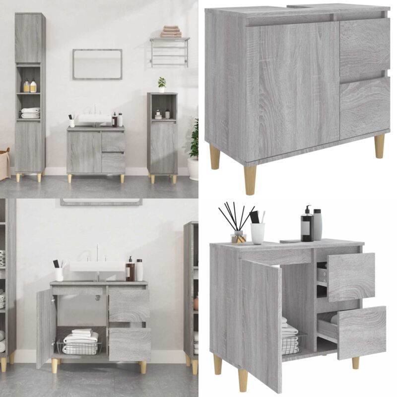 Armoire de bain sonoma gris 65x33x60 cm bois d'ingénierie - Meuble De Salle De Bain - Armoire De Salle De Bain - Rangement Salle De Bain - Commode