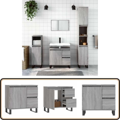Armoire de bain sonoma gris 65x33x60 cm bois d'ingénierie - Meuble De Salle De Bain - Armoire De Salle De Bain - Rangement Salle De Bain - Commode Salle De Bain - Design Industriel