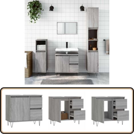 Armoire de bain sonoma gris 65x33x60 cm bois d'ingénierie - Meuble De Salle De Bain - Armoire De Salle De Bain - Rangement Salle De Bain - Commode Salle De Bain - Design Industriel