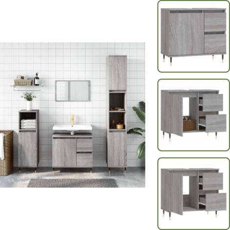 Armoire de bain sonoma gris 65x33x60 cm bois d'ingénierie - Meuble De Salle De Bain - Armoire De Salle De Bain - Rangement Salle De Bain - Commode Salle De Bain - Design Industriel