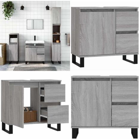 Armoire de bain sonoma gris 65x33x60 cm bois d'ingénierie - Meuble De Salle De Bain - Armoire De Salle De Bain - Rangement Salle De Bain - Commode Salle De Bain - Design Industriel - Home & Living