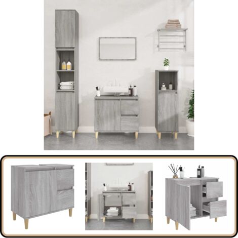 Armoire de bain sonoma gris 65x33x60 cm bois d'ingénierie - Meuble De Salle De Bain - Armoire De Salle De Bain - Rangement Salle De Bain - Commode Salle De Bain - Design Moderne