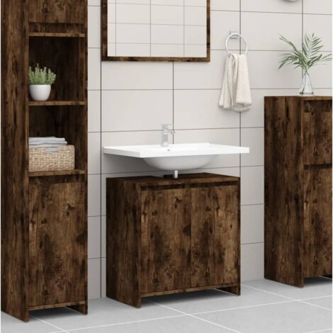 Armoire de bain，Meuble de salle de bain Chêne fumé 60x33x61 cm Bois d'ingénierie CFW517193