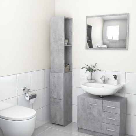 Armoire de bain，Meuble de salle de bain gris béton 25x26,5x170 cm bois d'ingénierie CFW903563