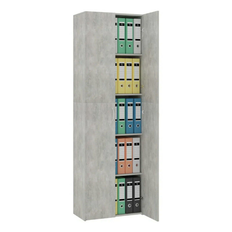 Armoire de bureau 2 portes bois gris effet béton Ousti Armoire de bureau 2 portes bois gris effet béton Ousti