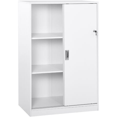 Armoire de bureau 2 portes coulissantes verrouillables dim. 80L x 40l x 120H cm 2 étagères panneaux particules blanc