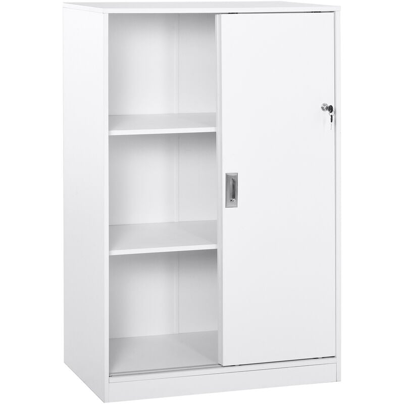 Homcom - Armoire de bureau 2 portes coulissantes verrouillables dim. 80L x 40l x 120H cm 2 étagères panneaux particules blanc