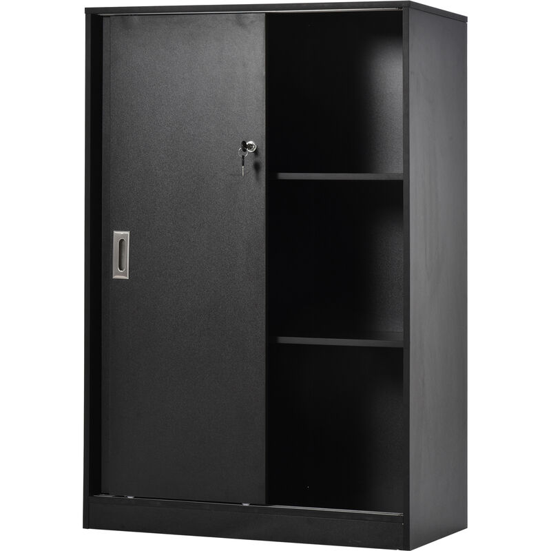 Homcom - Armoire de bureau 2 portes coulissantes verrouillables dim. 80L x 40l x 120H cm 2 étagères panneaux particules noir - Noir