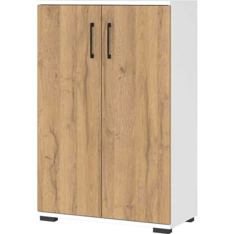 Armoire de bureau 4 niches 80x40x123cm naturel et blanc - FANCY