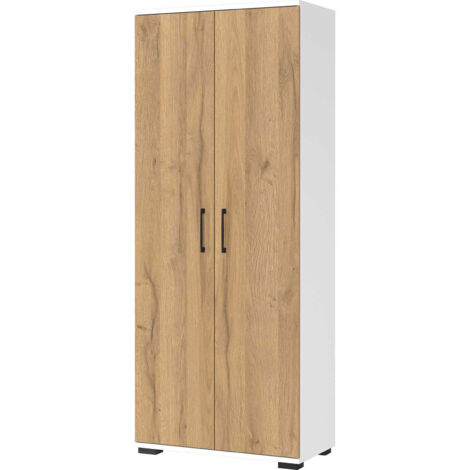 Armoire de bureau 4 niches 80x40x200 cm naturel et blanc - FANCY