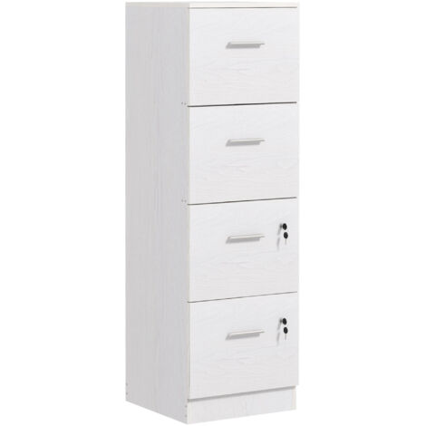 Armoire de bureau 4 tiroirs avec 2 serrures et barre porte-documents, en bois, 40x42x130,8 cm, blanc