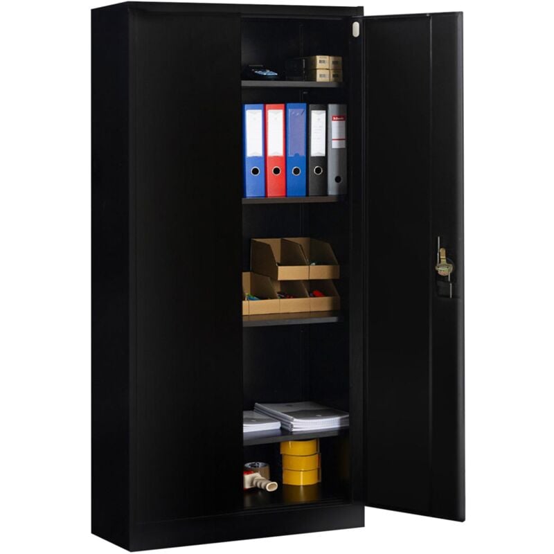 Armoire de bureau 80 x 180 cm 4 étagères modulables 5 niveaux métal noir