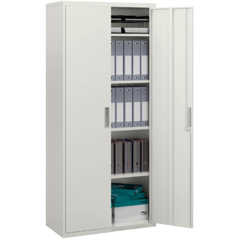 Armoire de bureau à 5 niveaux avec 4 étagères réglables, armoire à documents métallique avec 2 portes, serrure et 2 clés, 80x40x180 cm, blanc