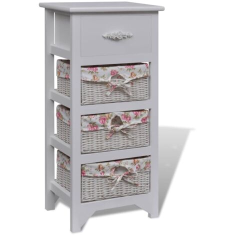 Armoire de bureau, Armoire avec 1 tiroir et 3 paniers Blanc Bois de Paulownia WFE744234 DESIGN IN