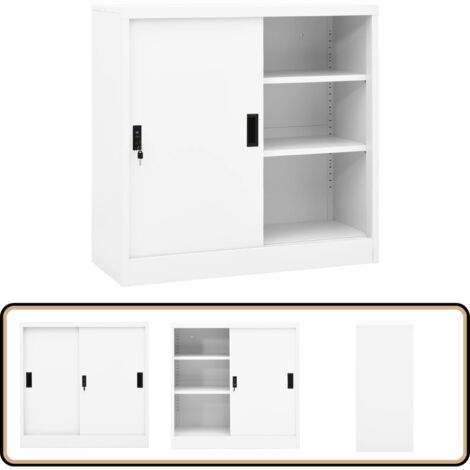 Armoire de bureau avec porte coulissante Blanc 90x40x90cm Acier - Armoire De Bureau - Meuble De Rangement - Classeur - Armoire Métallique - Armoire Blanche