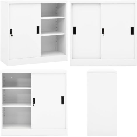 Armoire de bureau avec porte coulissante Blanc 90x40x90cm Acier - Armoire De Bureau - Meuble De Rangement - Classeur - Armoire Métallique - Armoire Blanche - Home & Living