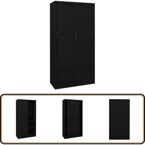 Armoire de bureau avec porte coulissante Noir 90x40x180cm Acier - Armoire De Bureau - Meuble De Rangement - Classeur - Armoire Métallique - Armoire Noire