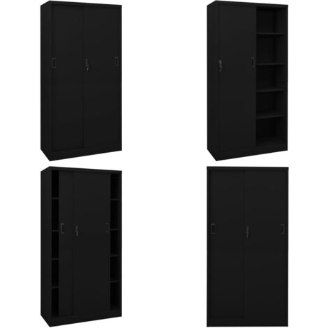 Armoire de bureau avec porte coulissante Noir 90x40x180cm Acier - Armoire De Bureau - Meuble De Rangement - Classeur - Armoire Métallique - Armoire Noire - Home & Living