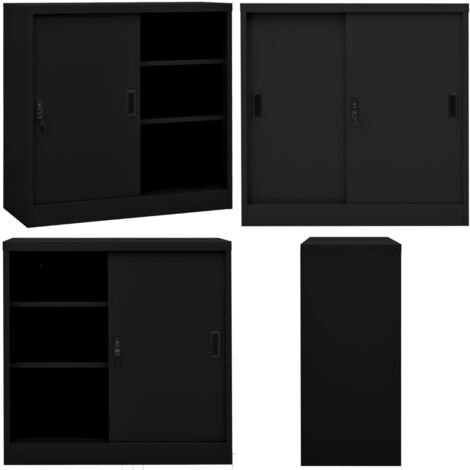Armoire de bureau avec porte coulissante Noir 90x40x90 cm Acier - Armoire De Bureau - Meuble De Rangement - Classeur - Armoire Métallique - Armoire Noir - Home & Living
