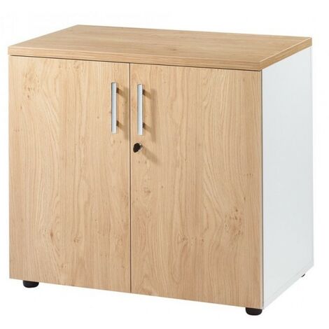 Armoire de bureau bas blanc et naturel Hublo