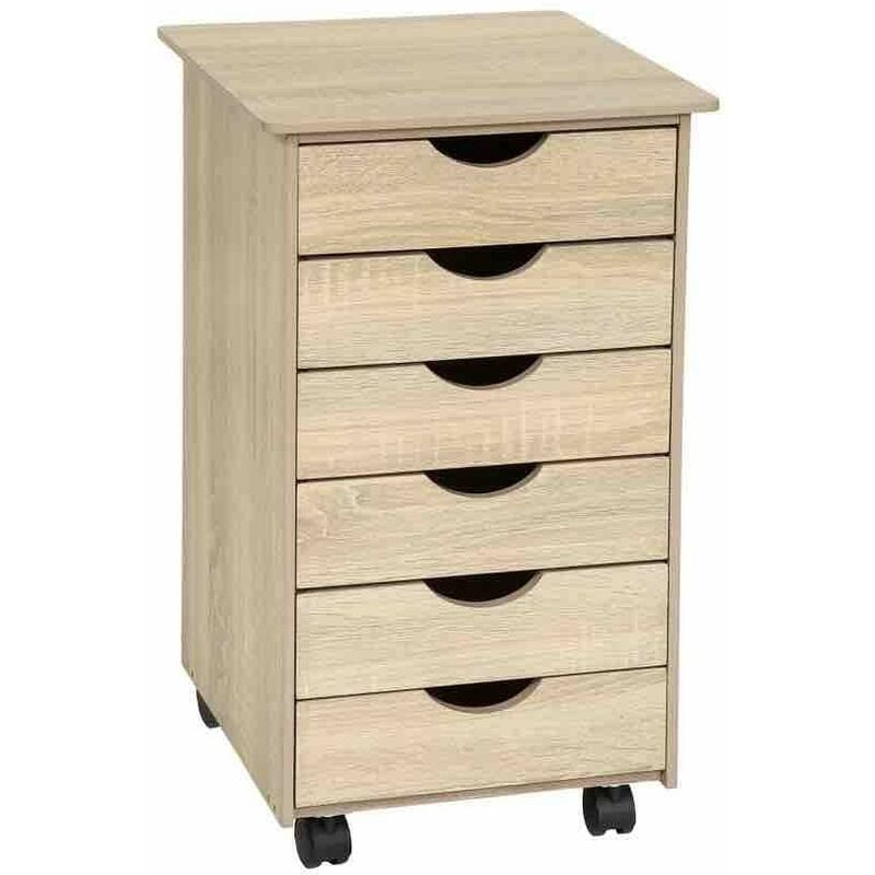 Armoire de Bureau Bois clair. Sur roulettes. 6 Tiroirs, 65 cm de haut