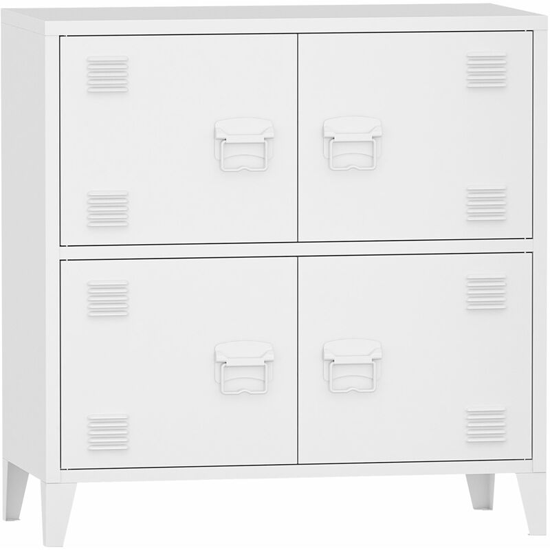 Armoire de bureau casier de bureau meuble de rangement pour salon bureau chambre atelier métallique à 4 portes acier 82 x 80 x 40 cm blanc