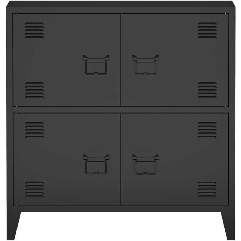 Armoire de bureau casier de bureau meuble de rangement pour salon bureau chambre atelier métallique à 4 portes acier 82 x 80 x 40 cm noir