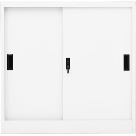 Armoire de bureau Design moderne, Armoire Etagère de rangement, avec porte coulissante Blanc 90x40x90cm Acier OIB8655E