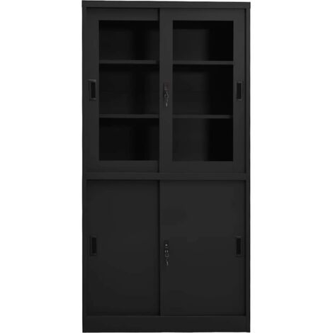 Armoire de bureau Design moderne, Armoire Etagère de rangement, et porte coulissante Anthracite 90x40x180 cm OIB4458E