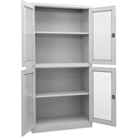 Armoire de bureau Design moderne, Armoire Etagère de rangement, Gris clair 90x40x180 cm Acier et verre trempé OIB1490E