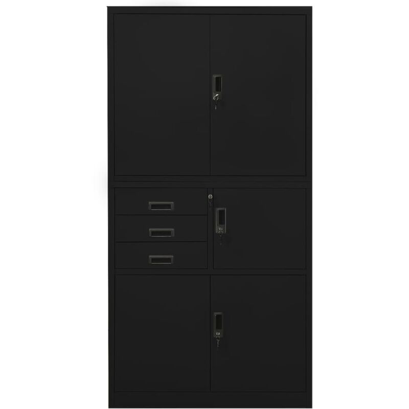 Armoire de bureau Design moderne, Armoire Etagère de rangement, Noir 90x40x180 cm Acier OIB3952E