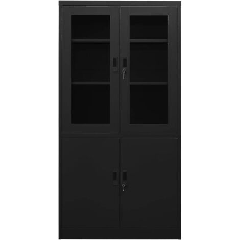 Armoire de bureau Design moderne, Armoire Etagère de rangement, Noir 90x40x180 cm Acier OIB6653E