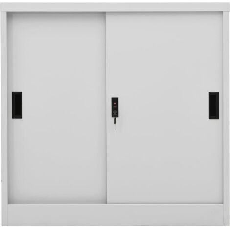 Armoire de bureau Design moderne, Armoire Etagère de rangement, porte coulissante Gris clair 90x40x90cm Acier OIB5581E