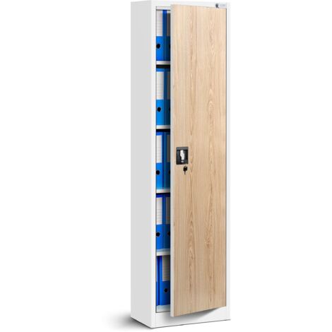 Armoire de bureau en métal ALEX, 450 x 1850 x 400 mm, Eco Design : blanc/ d b sonoma