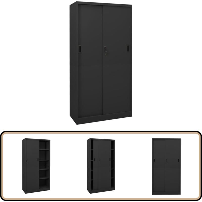 Armoire de bureau et porte coulissante Anthracite 90x40x180 cm - Armoire De Bureau - Meuble De Rangement - Classeur - Armoire Métallique - Armoire