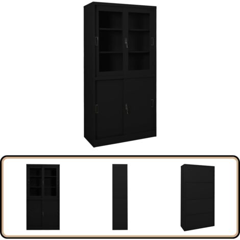 Armoire de bureau et porte coulissante Blanc 90x40x180 cm Acier - Armoire De Bureau - Meuble De Rangement - Classement Documents - Armoire Métallique - Armoire Avec Serrure