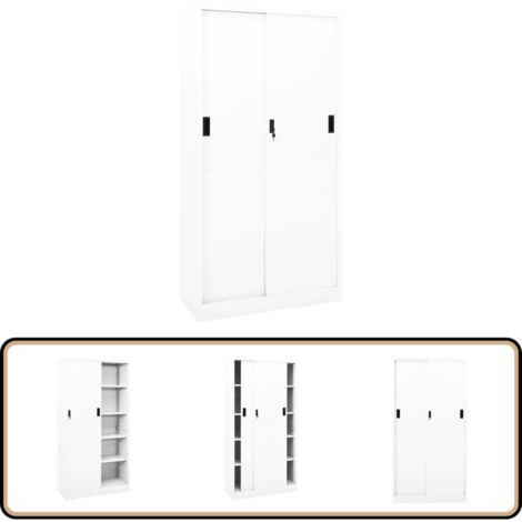Armoire de bureau et porte coulissante Blanc 90x40x180 cm Acier - Armoire De Bureau - Meuble De Rangement - Classeur - Armoire Métallique - Armoire Blanche