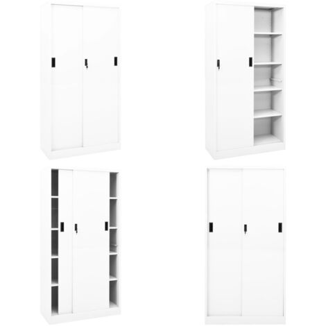 Armoire de bureau et porte coulissante Blanc 90x40x180 cm Acier - Armoire De Bureau - Meuble De Rangement - Classeur - Armoire Métallique - Armoire Blanche - Home & Living