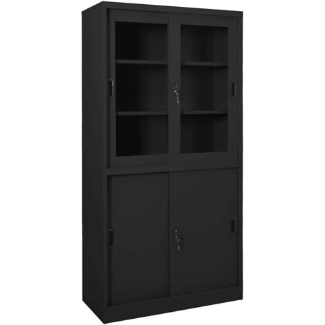 Armoire de bureau et porte coulissante  Meuble de Rangement Bureau  Caisson de Bureau Anthracite 90x40x180 cm BZRNR846982