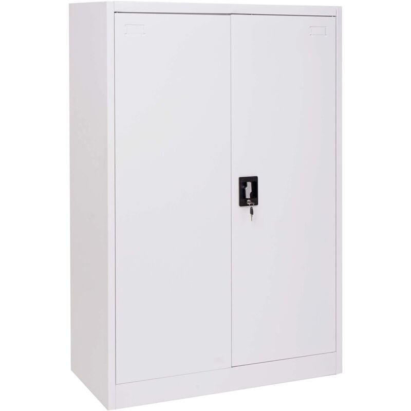 Armoire de bureau étagère de rangement avec 2 portes verrouillables en métal blanc 140x90x40 cm 040001472