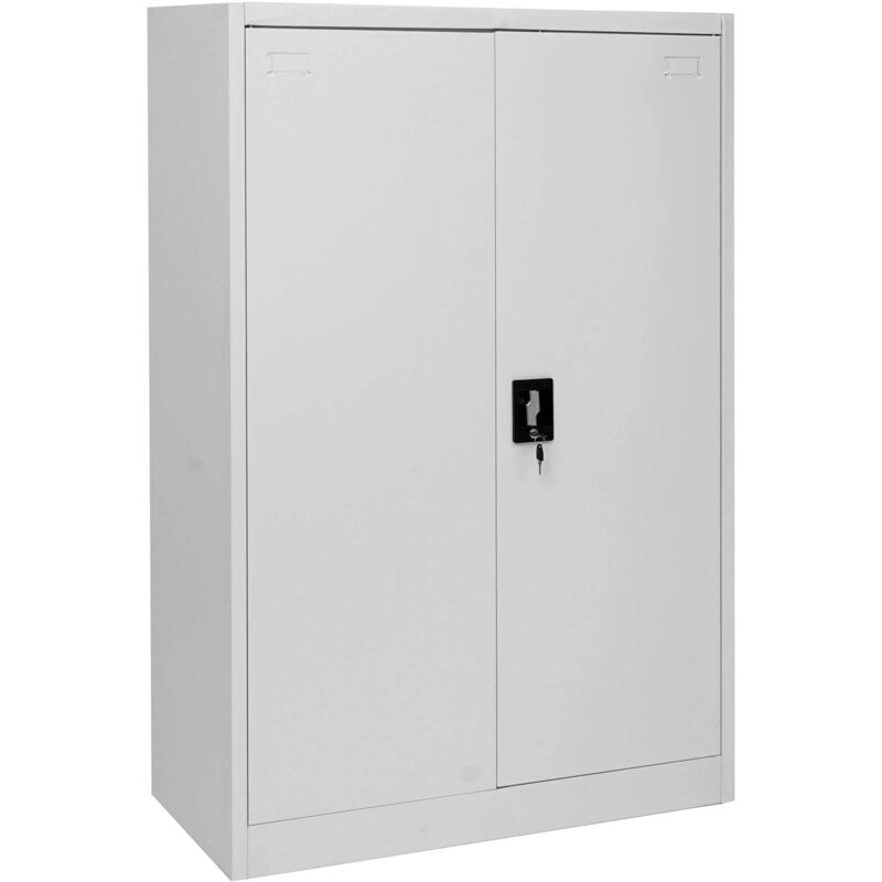 Armoire de bureau étagère de rangement avec 2 portes verrouillables en métal gris 140x90x40cm 040001471