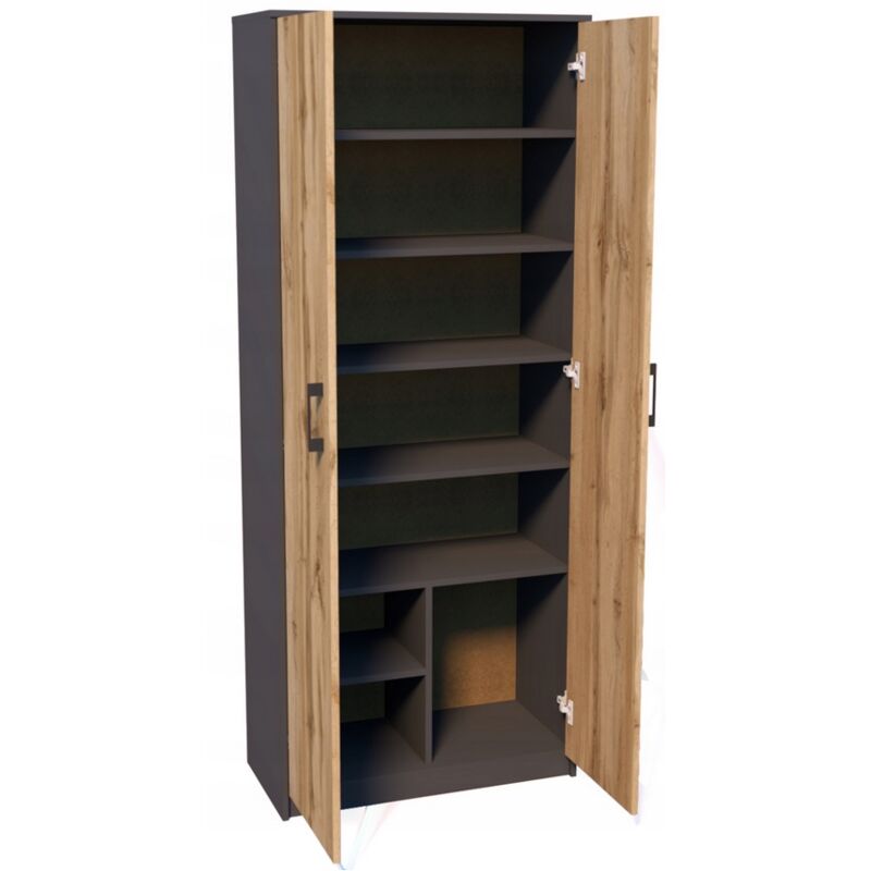 Armoire de Bureau Graphite-Votan - Meuble de rangement 7 Etagères Style contemporain - 74 x 35 x 180 cm