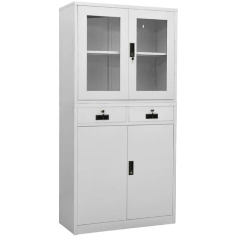 Armoire de bureau Gris clair 90x40x180 cm Acier et verre trempé vidaXL