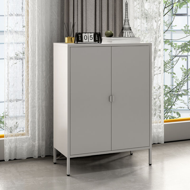 Armoire de bureau Hailuoto acier 110 x 80 x 40 cm gris clair [en.casa]