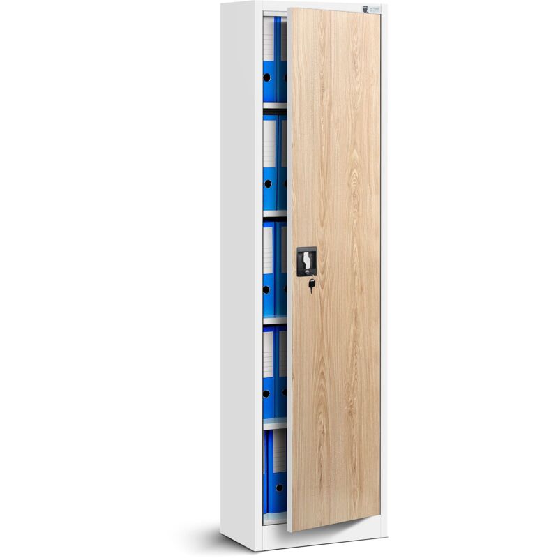 Armoire de bureau en métal ALEX, 450 x 1850 x 400 mm, Eco Design : blanc/ d b sonoma